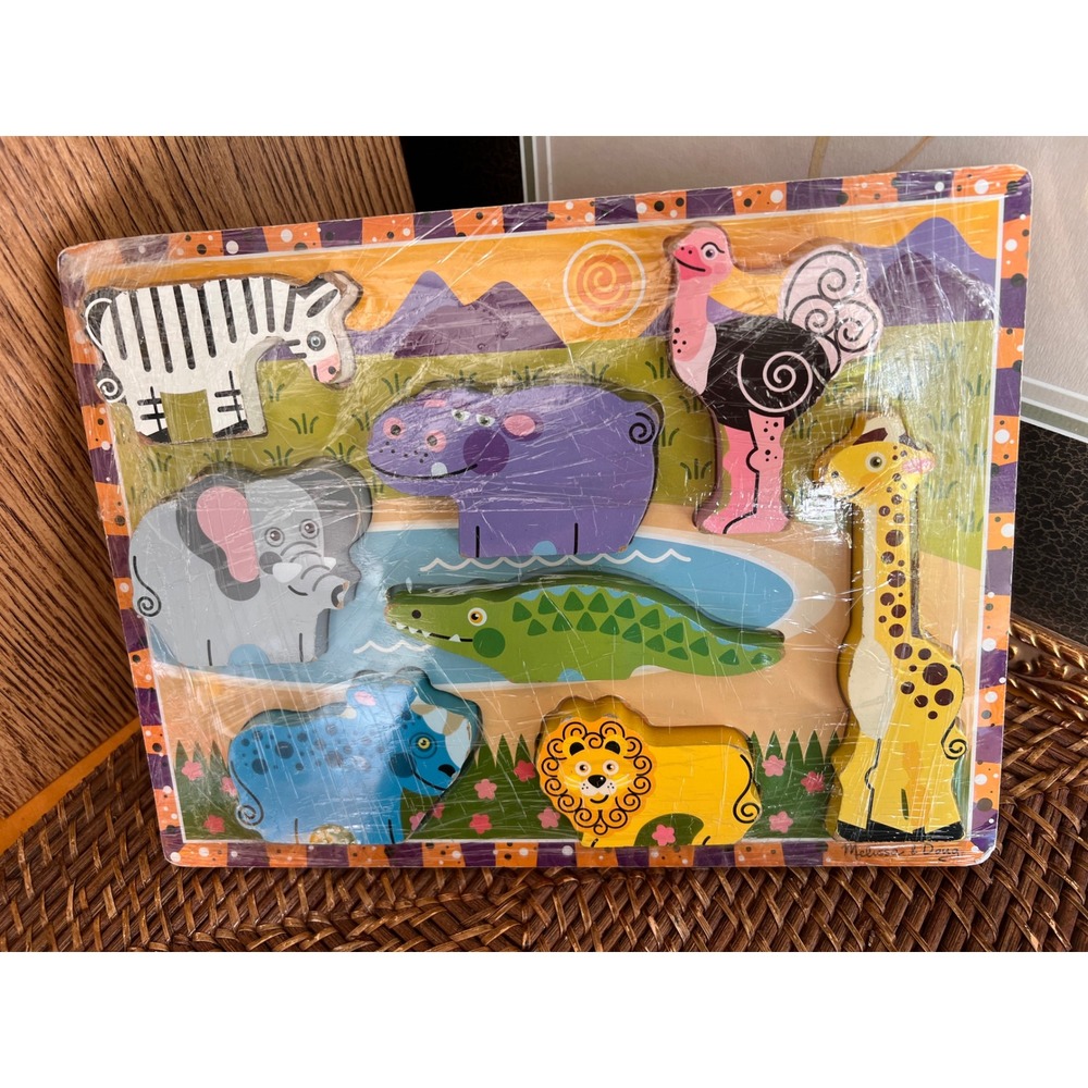 Melissa & Doug Safari Animals Chunky Puzzle Wooden 8 Piece Toddler Toy 3722